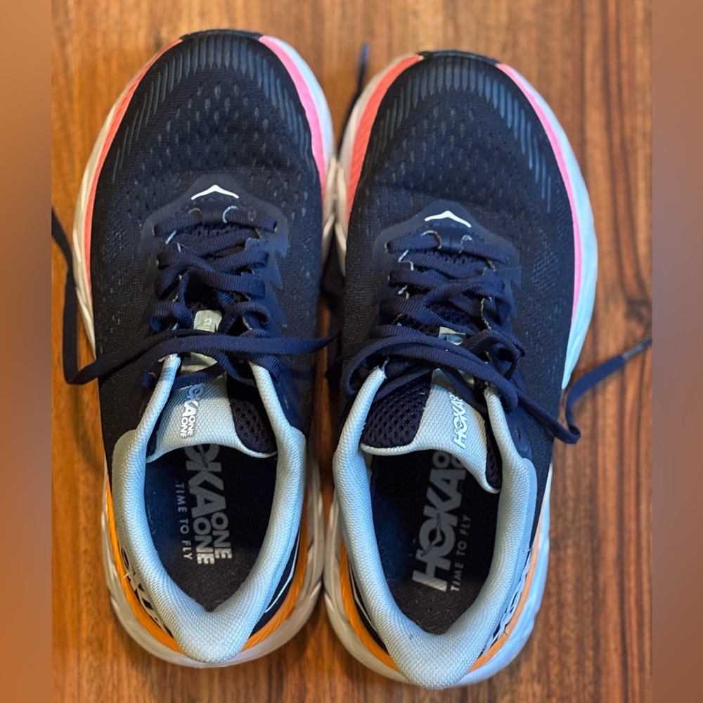 Hoka One One Navy and Coral Athletic Shoes